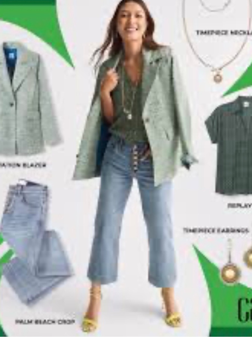 CAbi Mint Green Tweed Blazer with Green Layered Top